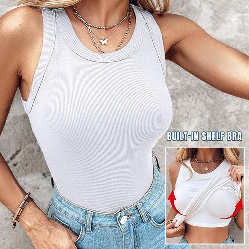 💖Viimeisen päivän erikoishinta ￡8.99!!💖Joustava ribattu toppi sisäänrakennetuilla rintaliiveillä