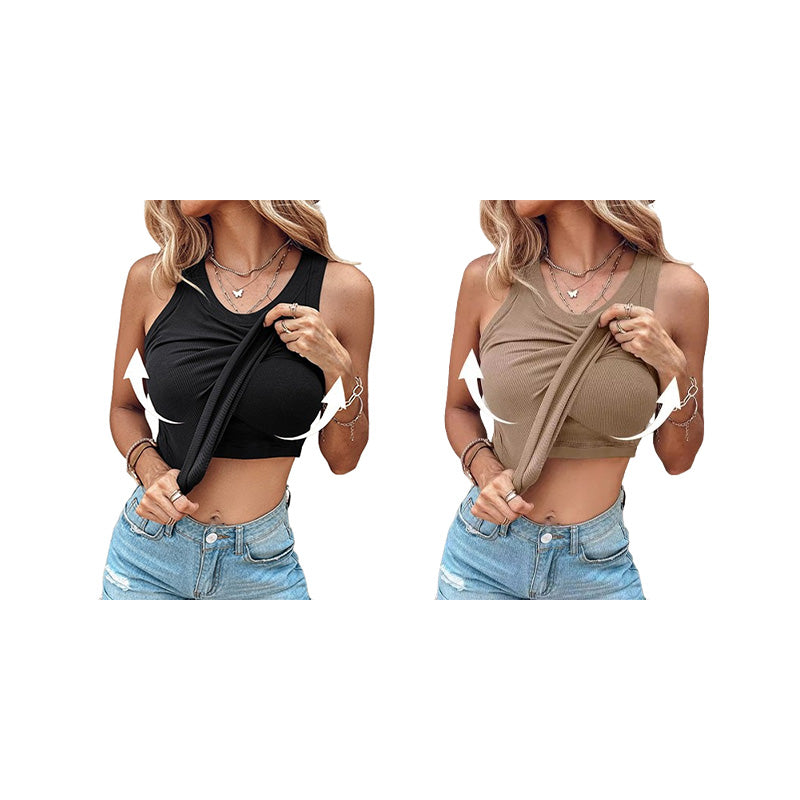 💖Viimeisen päivän erikoishinta ￡8.99!!💖Joustava ribattu toppi sisäänrakennetuilla rintaliiveillä