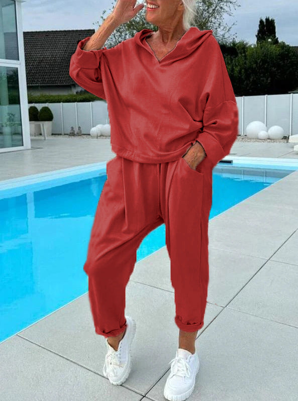 💖Limited Sale 50% OFF💖Women's Two-Piece Solid Color Hooded Sweatshirt Set