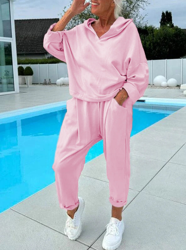 💖Limited Sale 50% OFF💖Women's Two-Piece Solid Color Hooded Sweatshirt Set