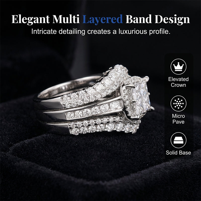 💍 RAJOITETUN AJAN -50 %! 💥 Naisten Princess-hiottu Cubic Zirconia -monikerrosrengas – Pave-istutus, kimalteleva design ✨