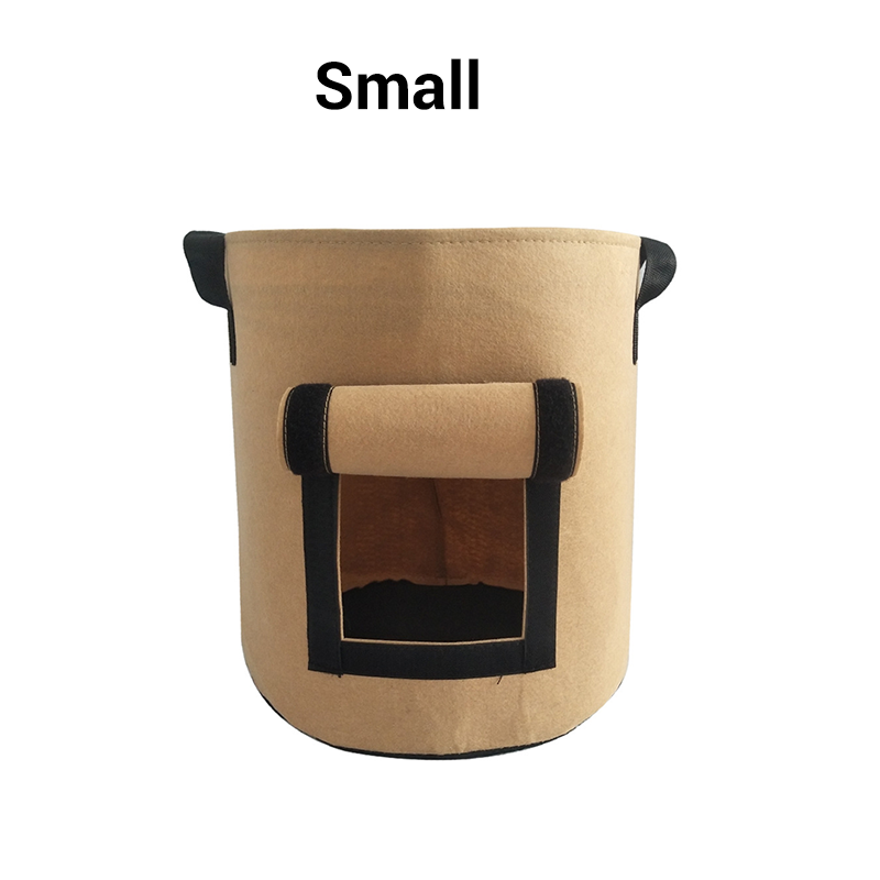 Kankainen perunanviljelypussi sadonkorjuuikkunalla