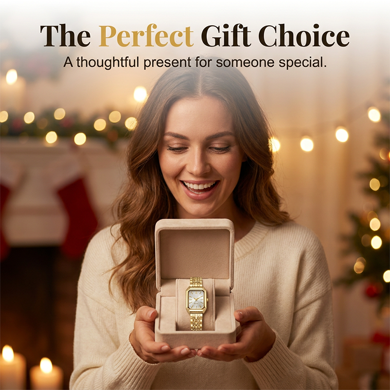 ⌚ LIMITED-TIME 50% OFF! ✨ Women's Square Quartz Watch – Gold, Rectangular Dial, 200mm 🌸