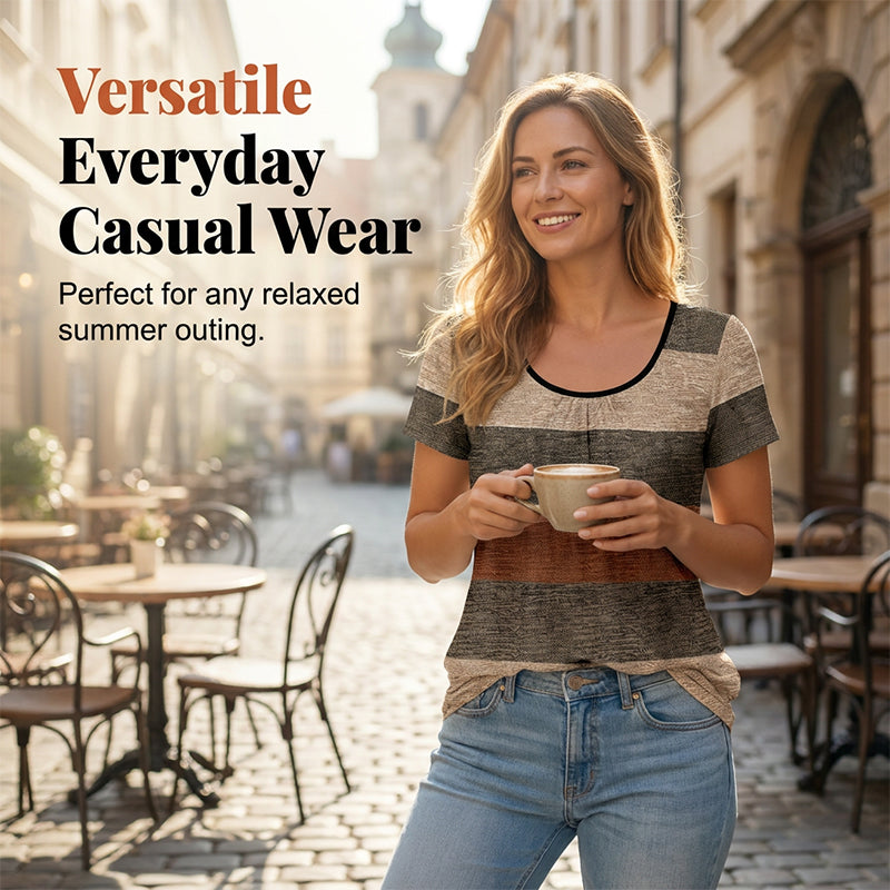 🏆VIIMEISEN PÄIVÄN ALE -50 %🔥Naisten Plus-koon laskostettu Color Block -T-paita