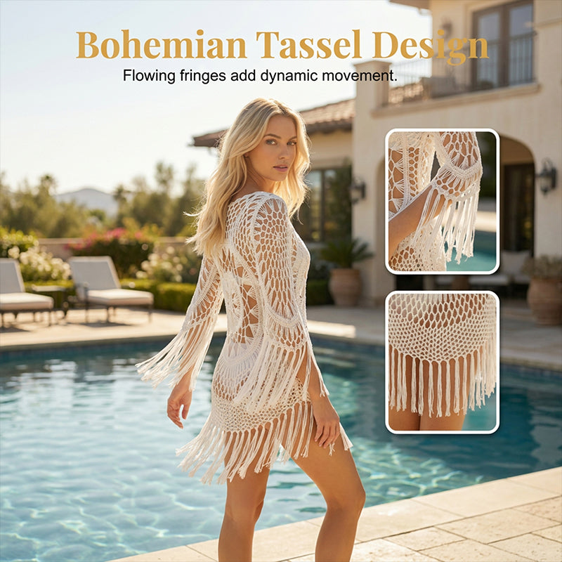 👙 NYT -50%! 🌊 Boheemi virkattu ranta-alushame tupsuilla – Hengittävä, liehuva & boho chic – täydellinen uima-altaalle, hiekkarannalle tai kesälomille – säädettävä istuvuus 🧶