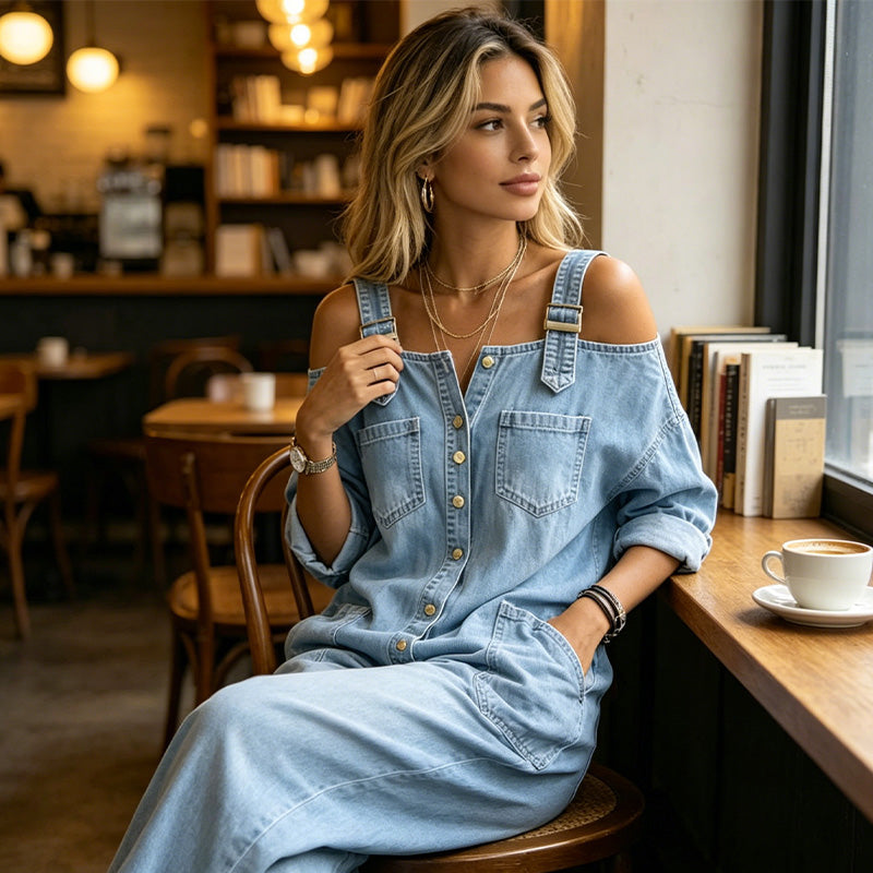 ⏳🔥RAJOITETUN AJAN -50 % ALE! 👗 Rentosti istuva leveälahkeinen lappuhaalari-jumpsuit taskuilla – Vaivatonta mukavuutta ja tyyliä ✨