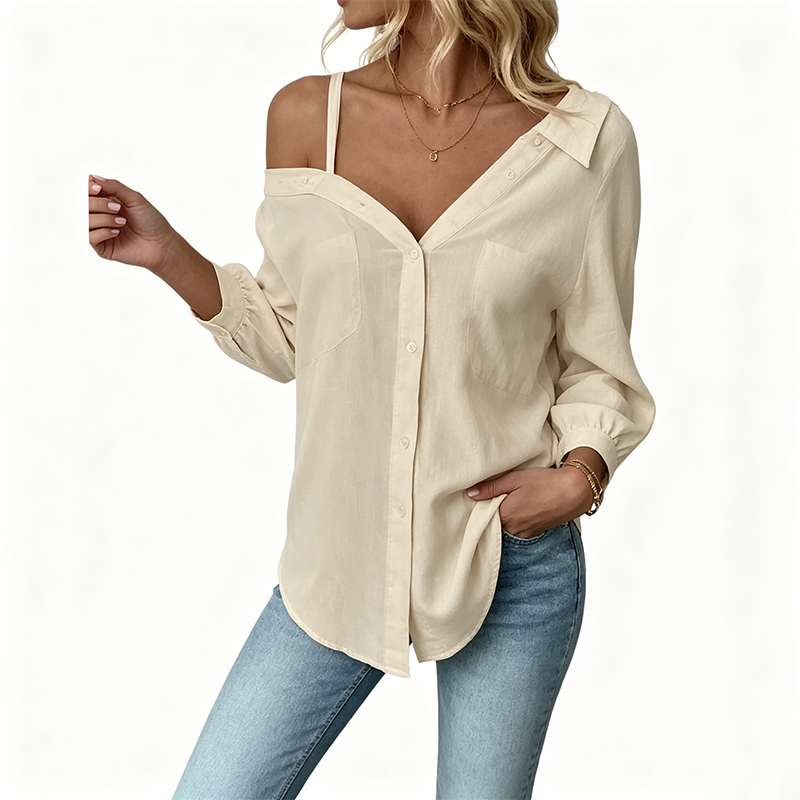 📢📢 -50 % ALE!! ⏰ Naisten rento off-shoulder-kauluspaita napeilla