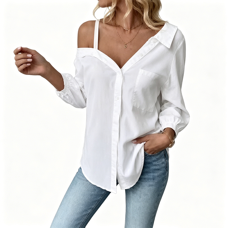 📢📢 -50 % ALE!! ⏰ Naisten rento off-shoulder-kauluspaita napeilla