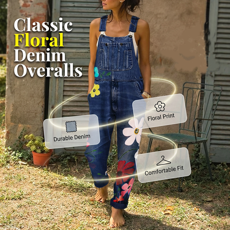 Naisten kukalliset denim-haalarit (lappuhaalarit)