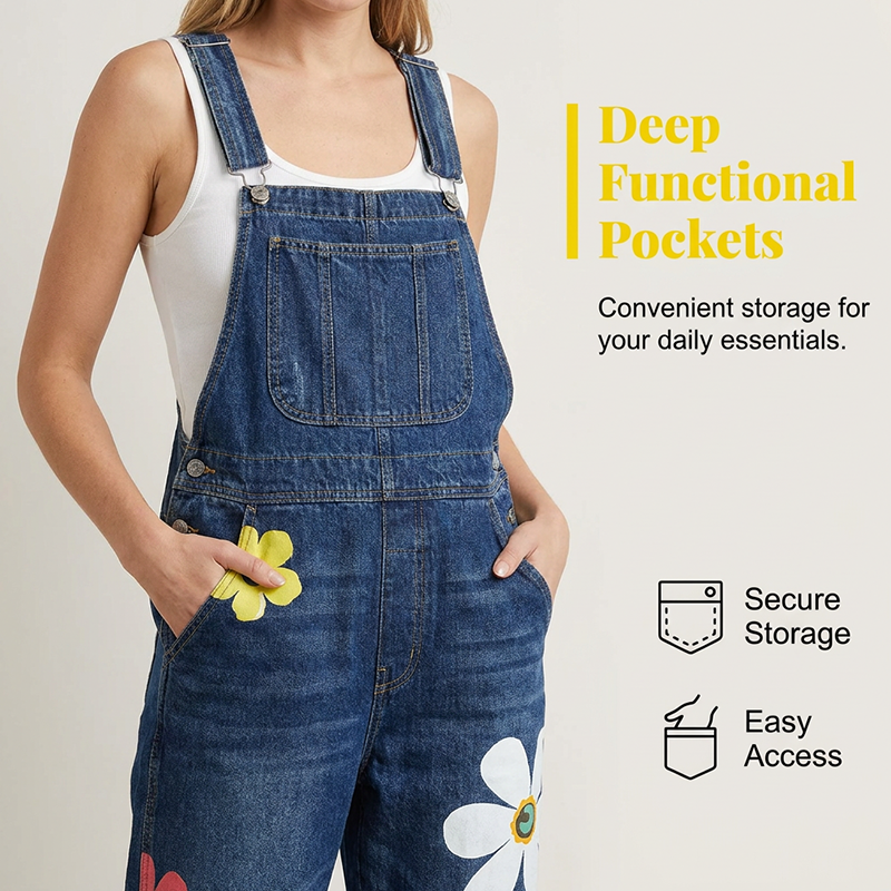 Naisten kukalliset denim-haalarit (lappuhaalarit)