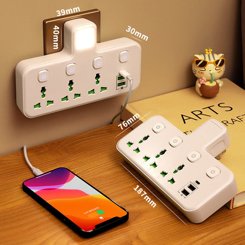 🎉 RAJOITETUN AJAN -50 %! 🔌 Pistorasialaajennus Type-C-latauspistokkeella – 2 USB-porttia, yövaloominaisuus & maailmanlaajuinen pistokeyhteensopivuus ✨
