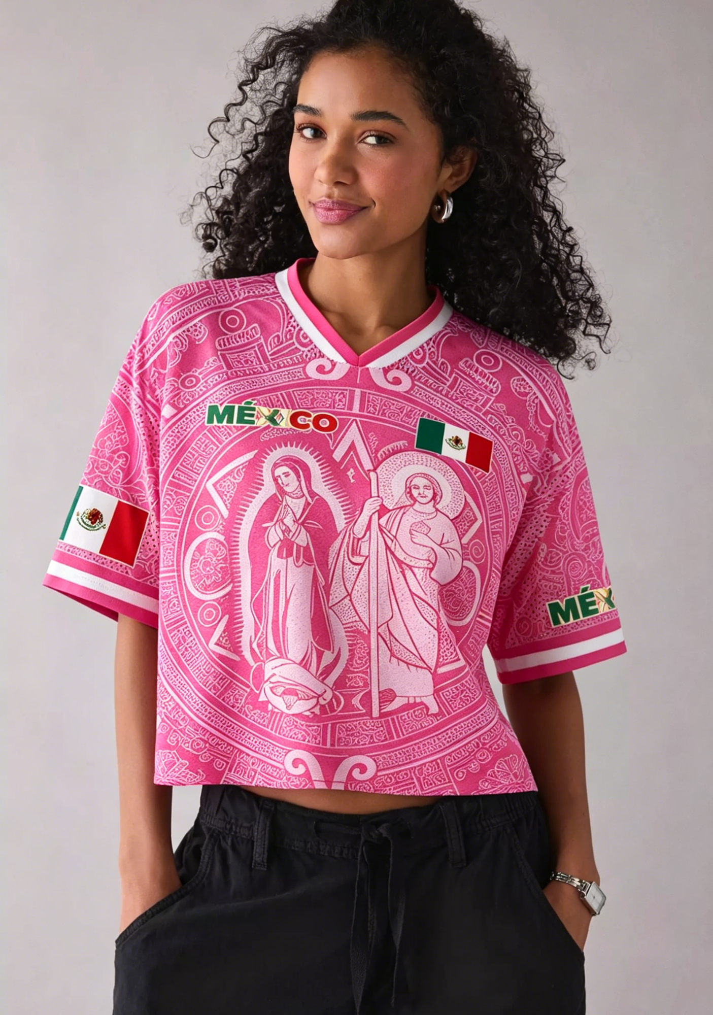 Pink Mexico Retro Soccer Jersey Crop Top