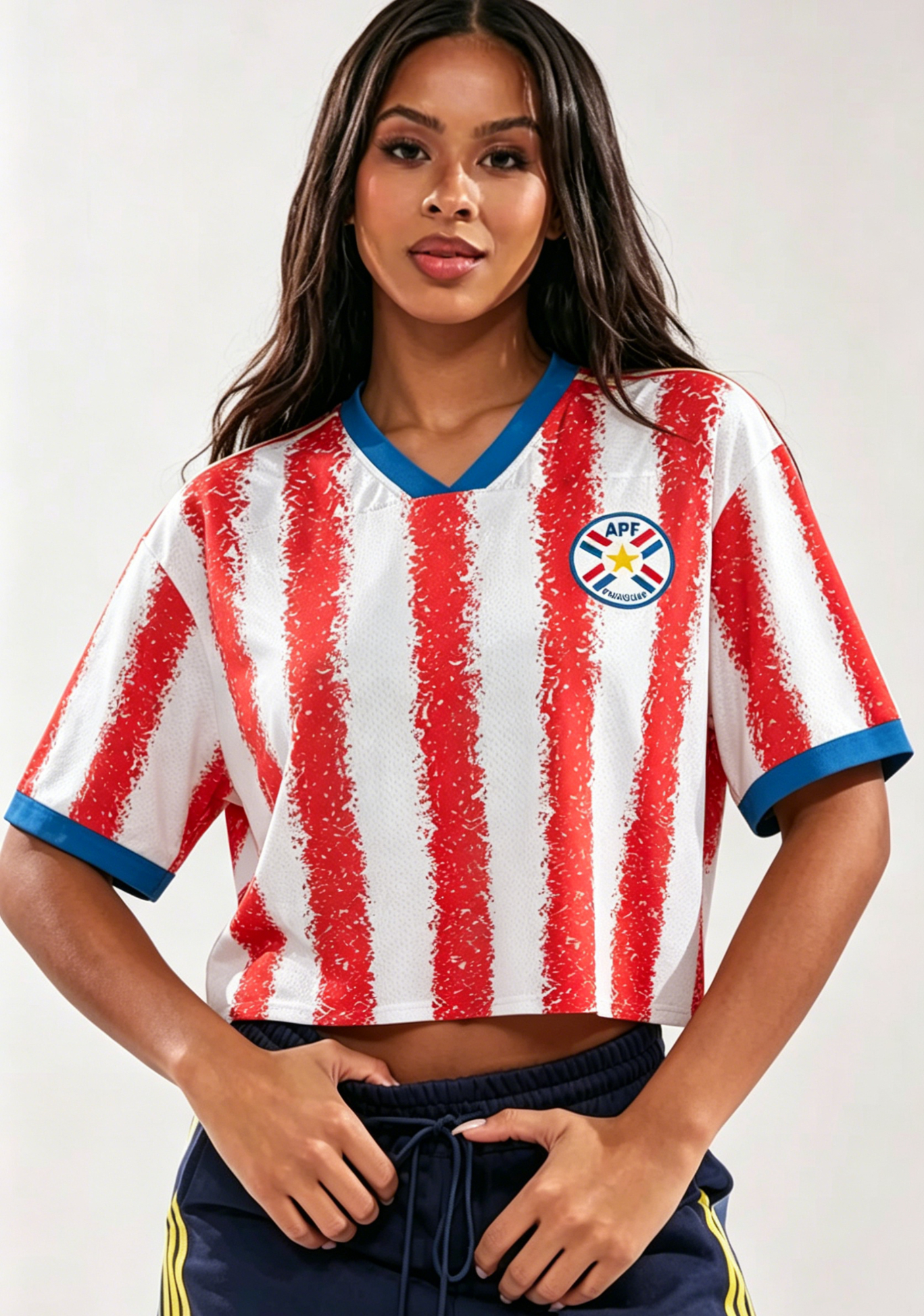 Paraguay Retro Distressed Striped Cropped Mesh Jersey Shirt