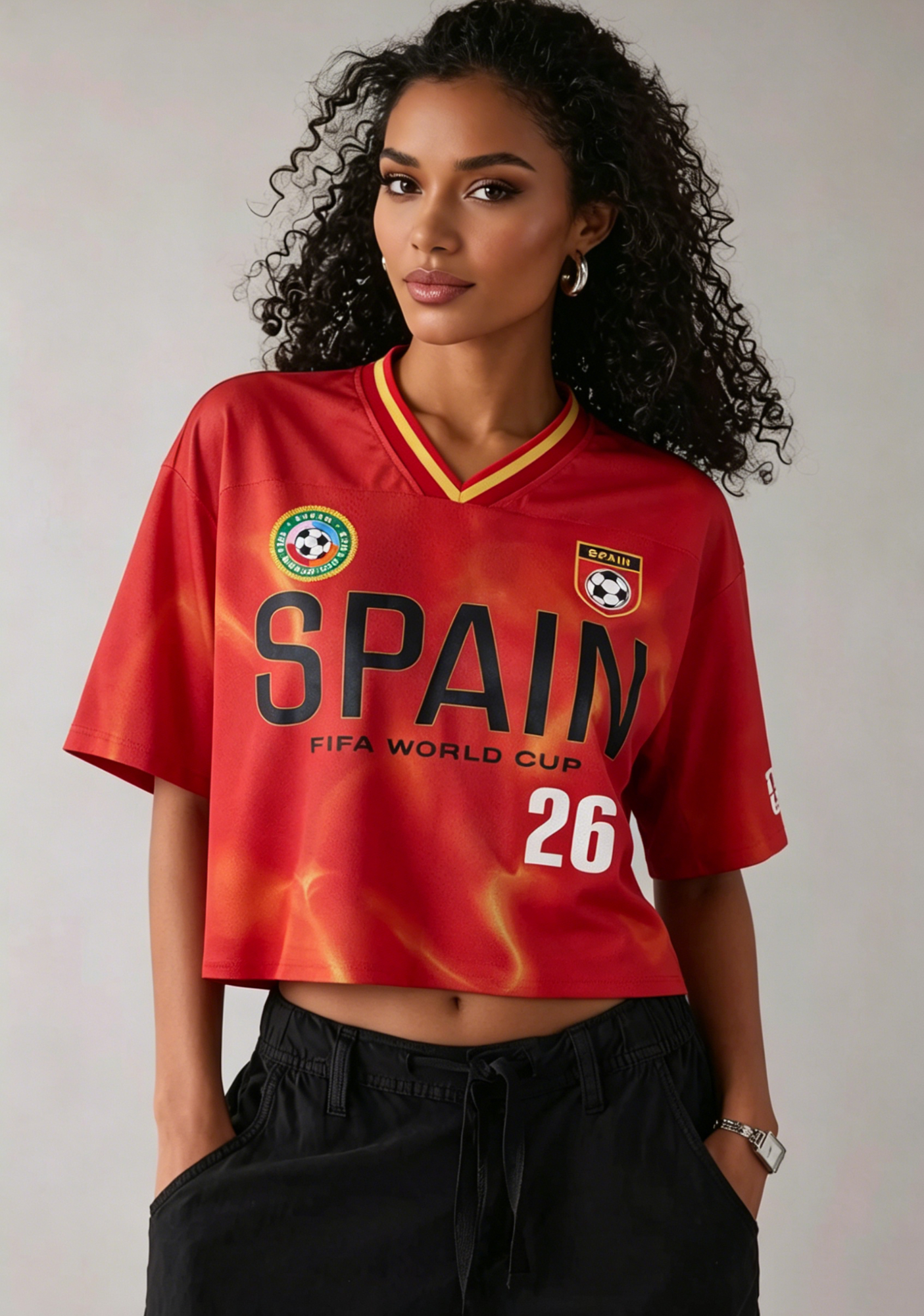 Spain Flame Tie Dye 2026 World Cup Cropped Mesh Jersey Shirt