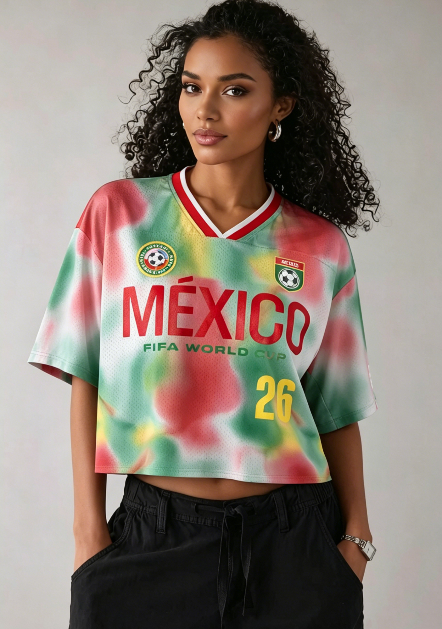 Mexico Tie Dye 2026 World Cup Cropped Mesh Jersey Shirt