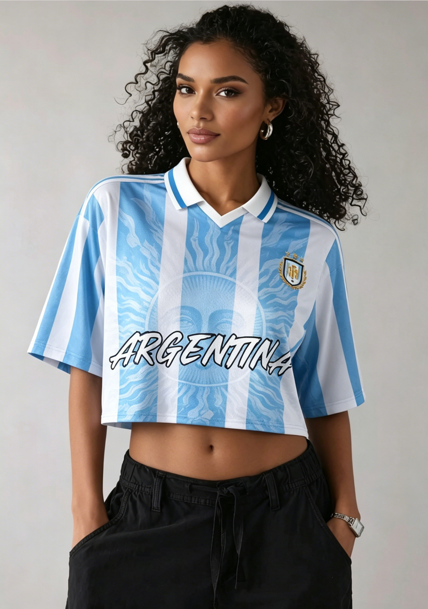 Argentina Sun of May Retro Cropped Collared Soccer Jersey