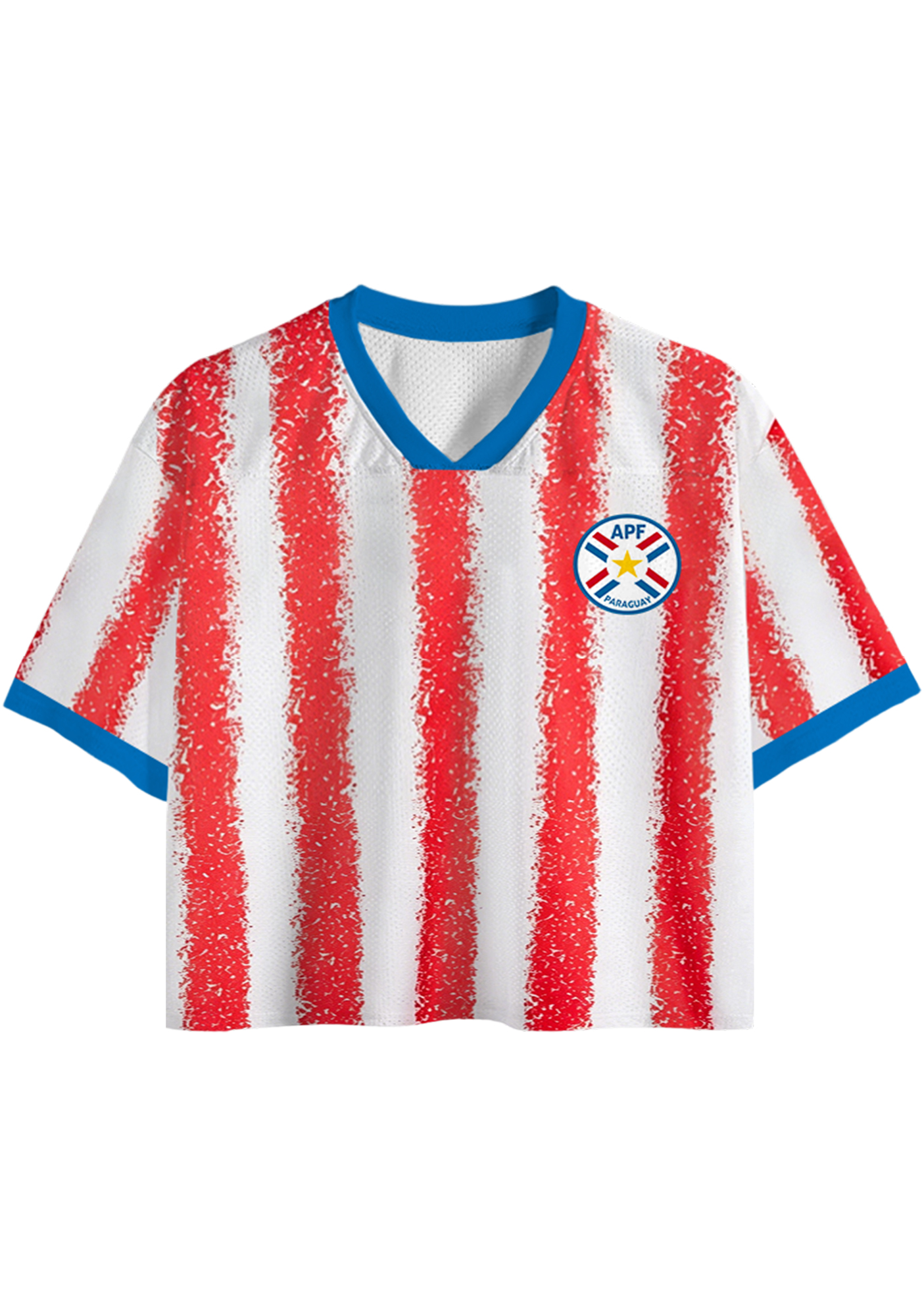 Paraguay Retro Distressed Striped Cropped Mesh Jersey Shirt