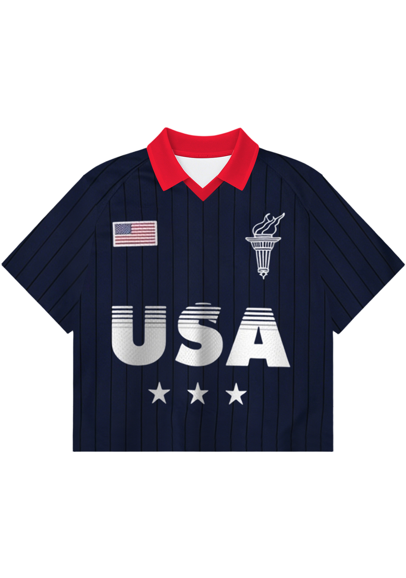 Vintage Navy Pinstripe USA Cropped Collared Soccer Jersey