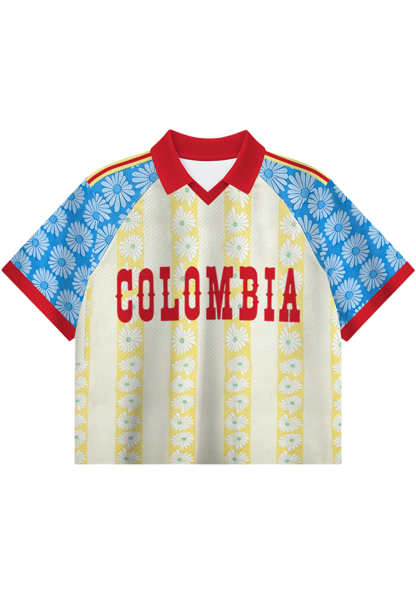 Colombia-Inspired Daisy Cropped Collared Soccer Jersey
