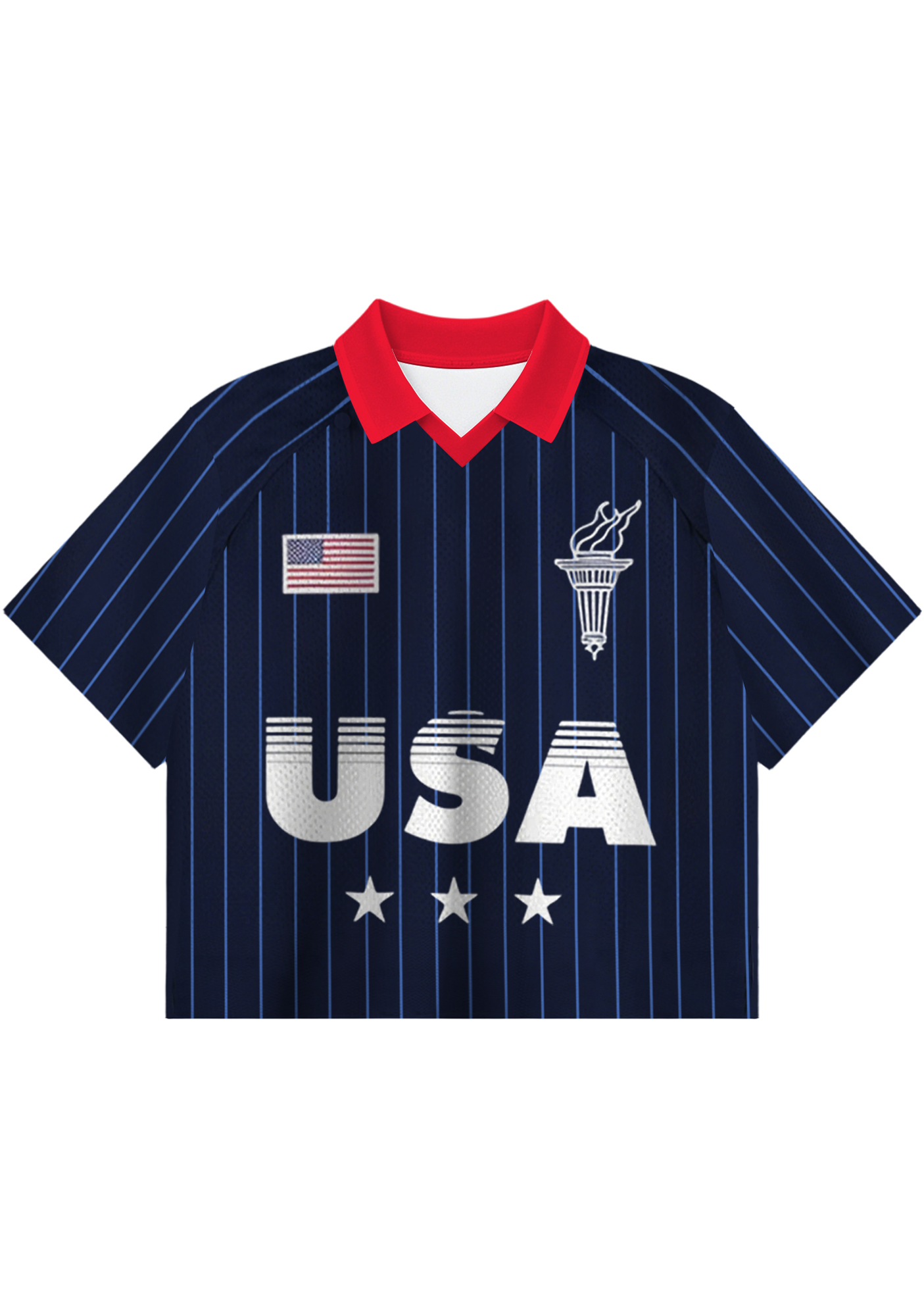 Patriotic USA Three Star Vertical Cropped Collared Soccer Jersey