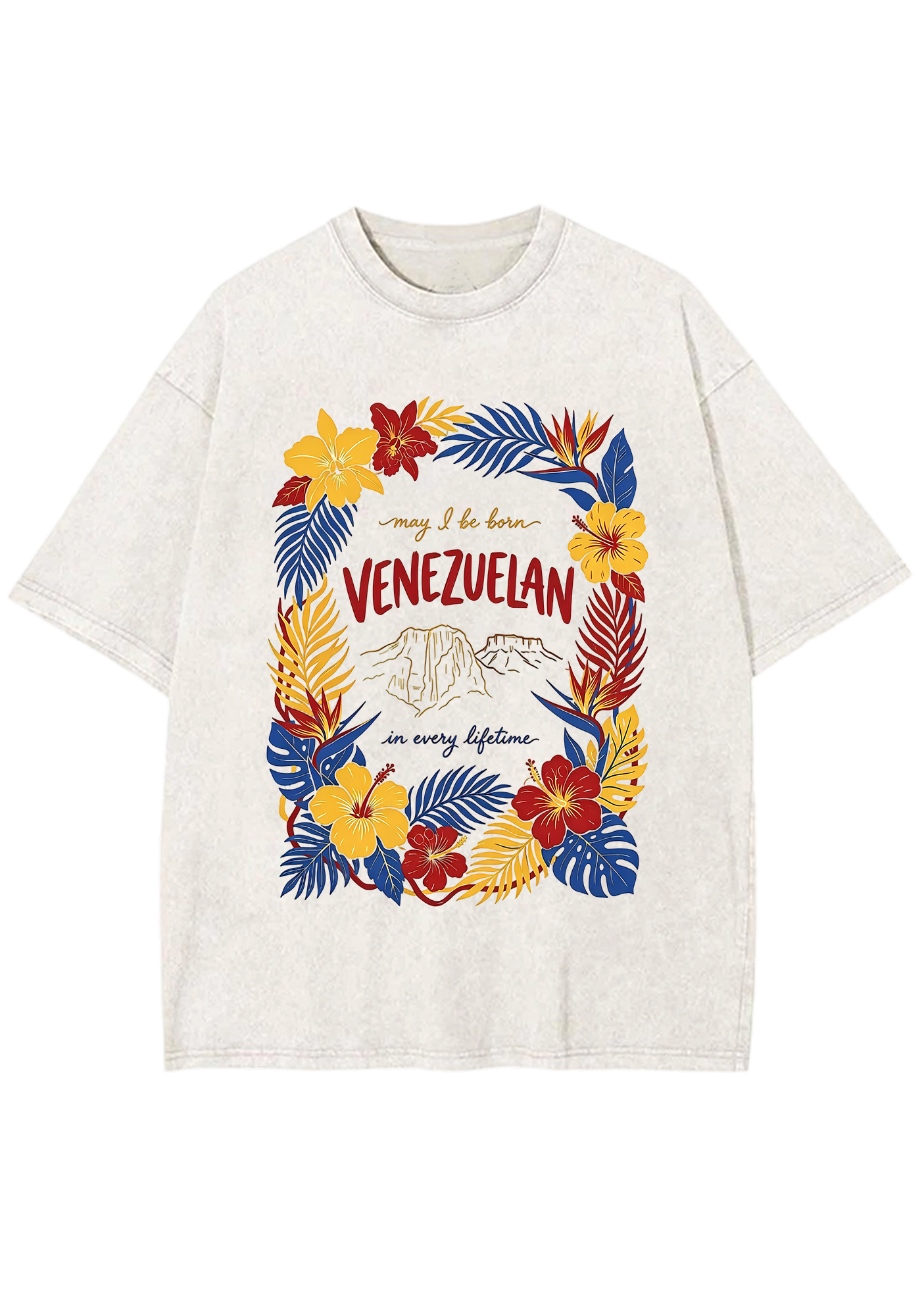 Venezuelan Tropical Hibiscus Wreath Mountain Washed Tee