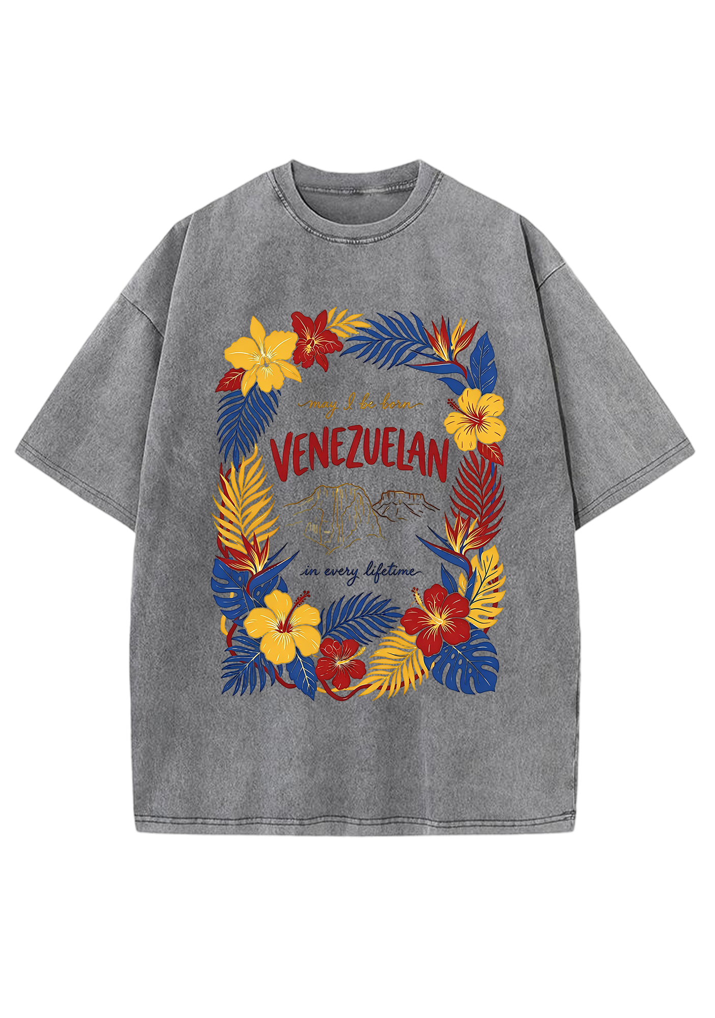 Venezuelan Tropical Hibiscus Wreath Mountain Washed Tee