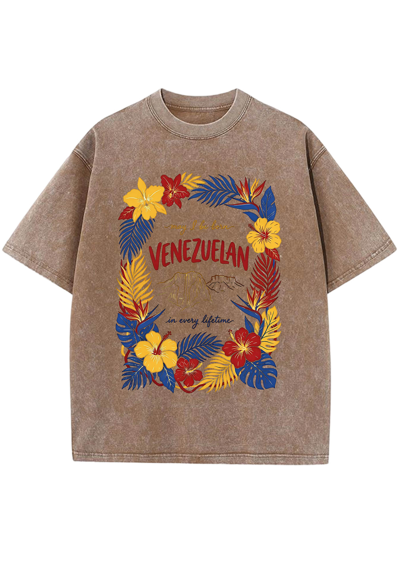 Venezuelan Tropical Hibiscus Wreath Mountain Washed Tee