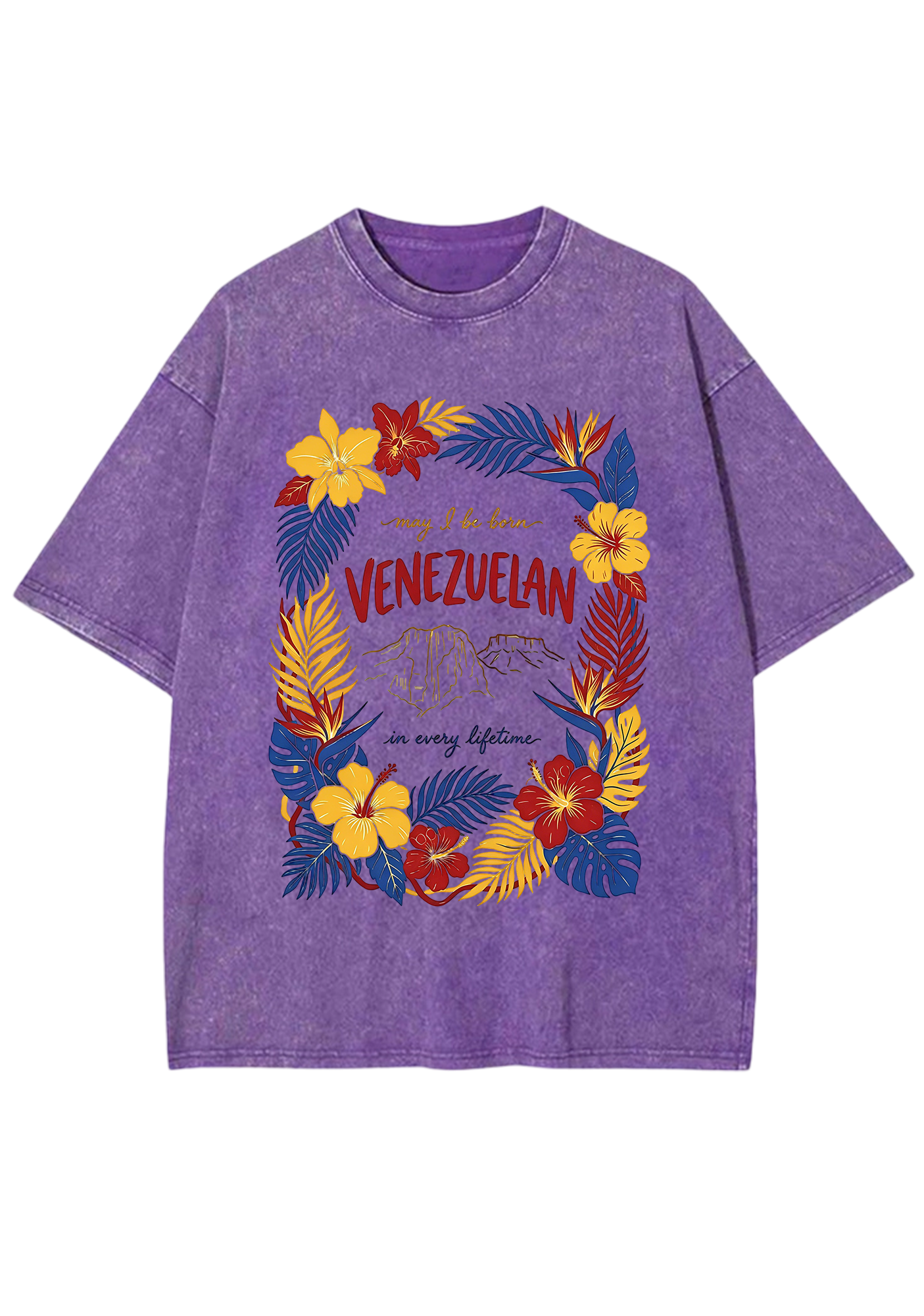 Venezuelan Tropical Hibiscus Wreath Mountain Washed Tee