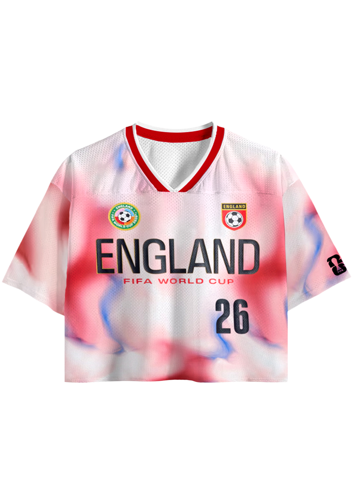 Red & Pink Tie-Dye England 2026 World Cup Cropped Mesh Jersey Shirt