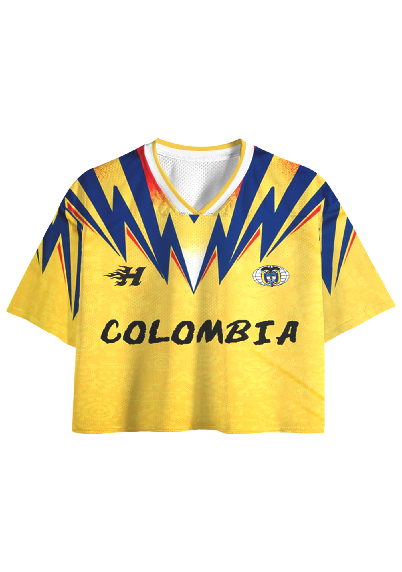  Yellow Heatwave: Colombia Throwback Cropped Mesh Jersey Shirt