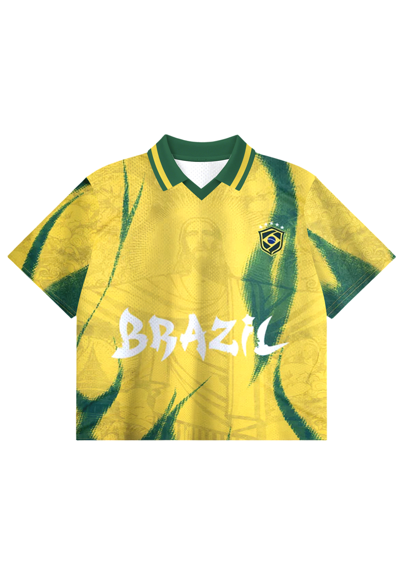 Brazil Christ the Redeemer Retro Cropped Collared Soccer Jersey