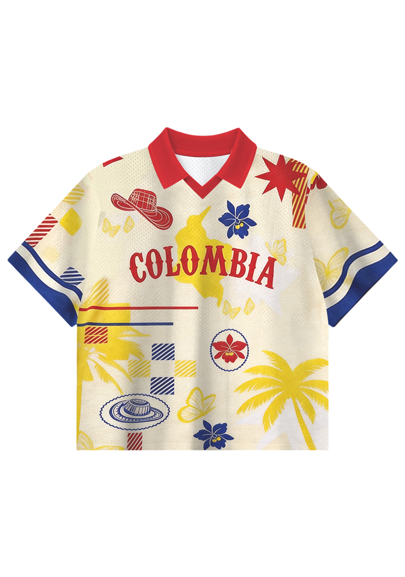 Retro Colombia Tropical Cropped Collared Soccer Jersey