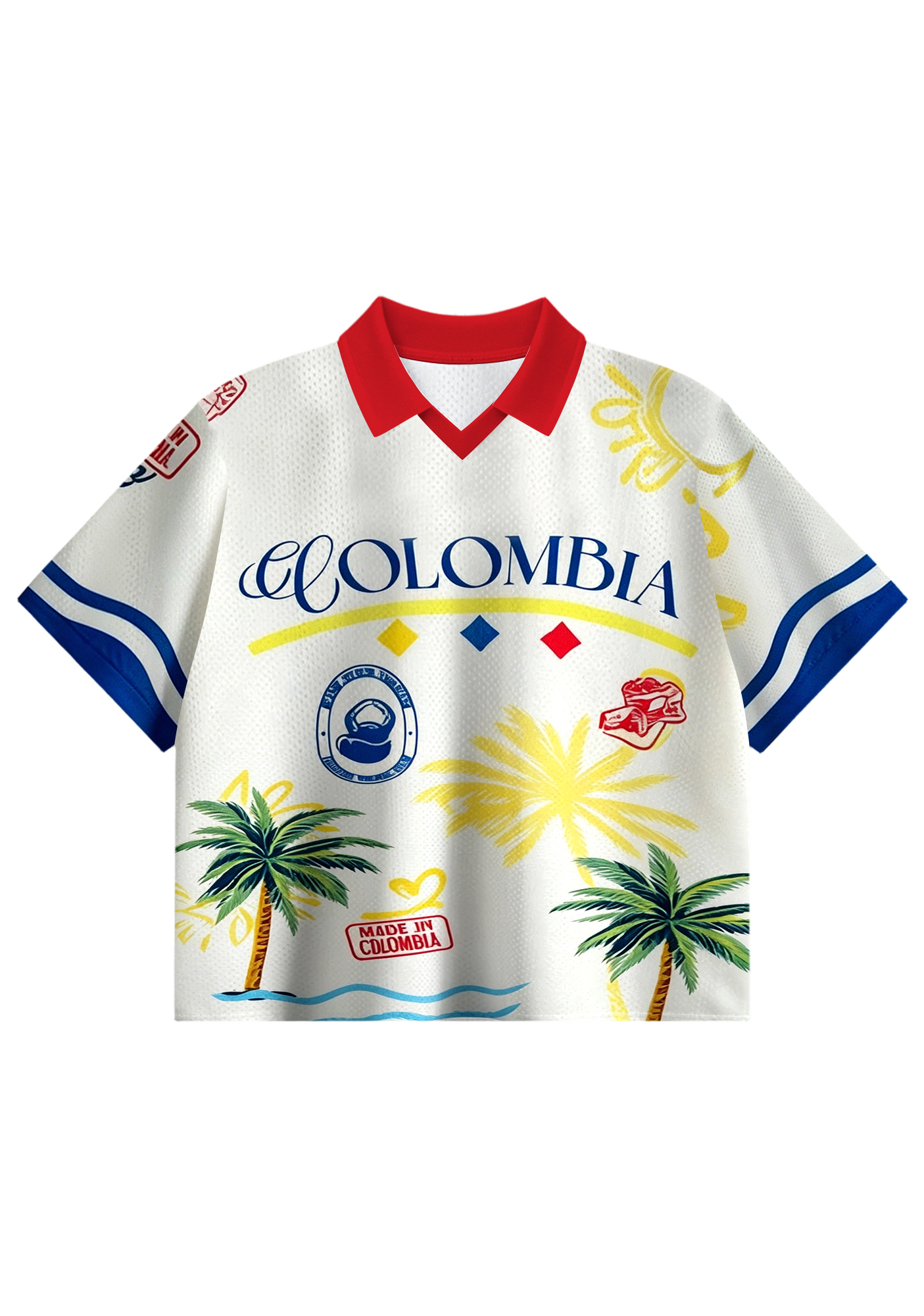  Colombia Stamp Cropped Collared Soccer Jersey