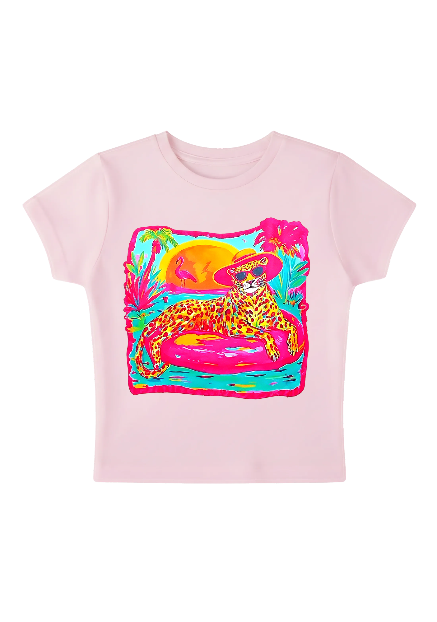Neon Tropical Vacation Leopard Y2K Baby Tee