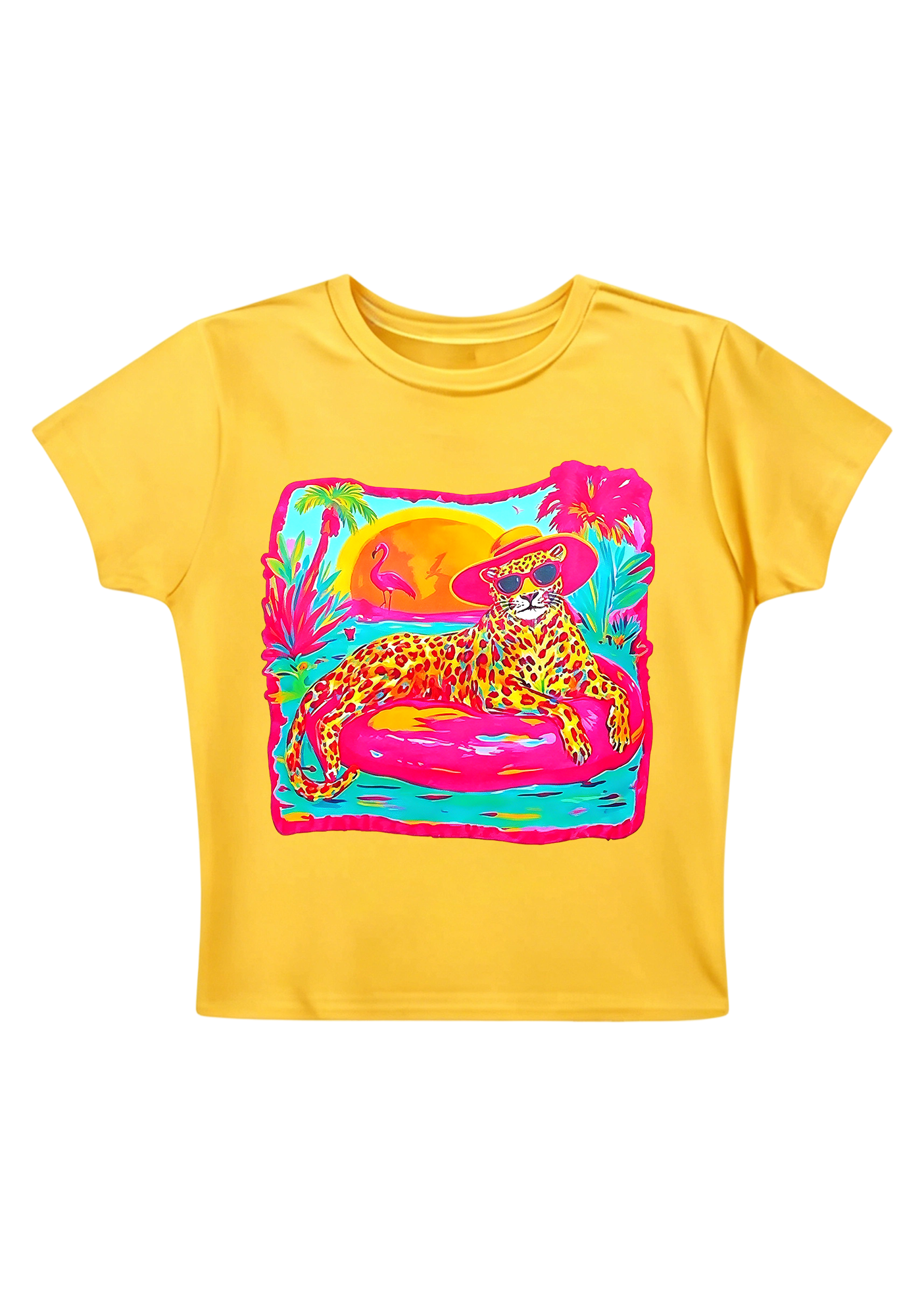 Neon Tropical Vacation Leopard Y2K Baby Tee