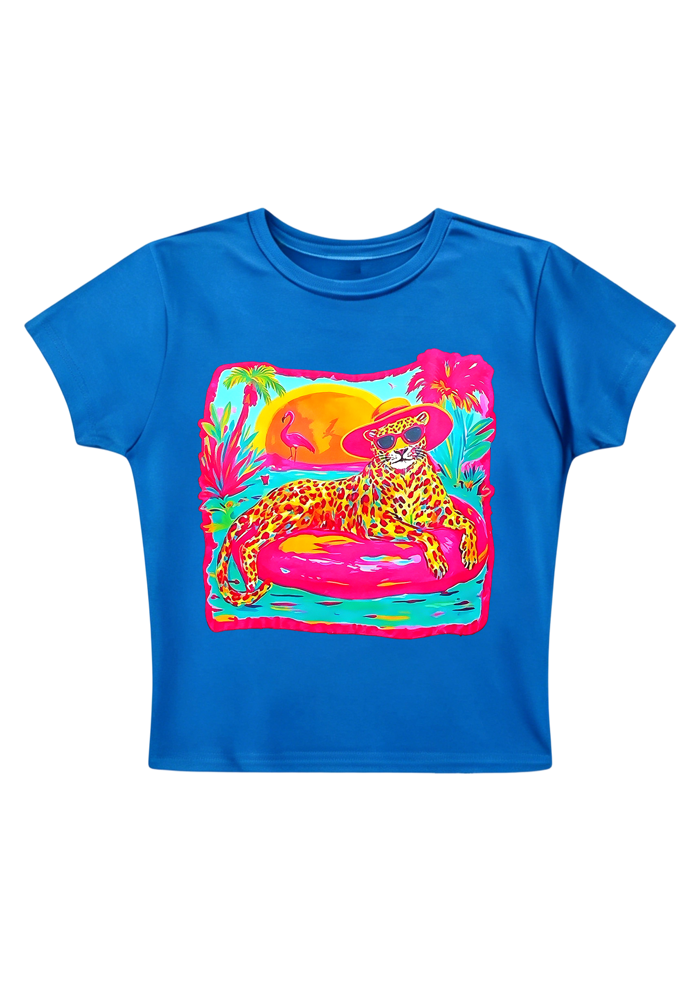 Neon Tropical Vacation Leopard Y2K Baby Tee