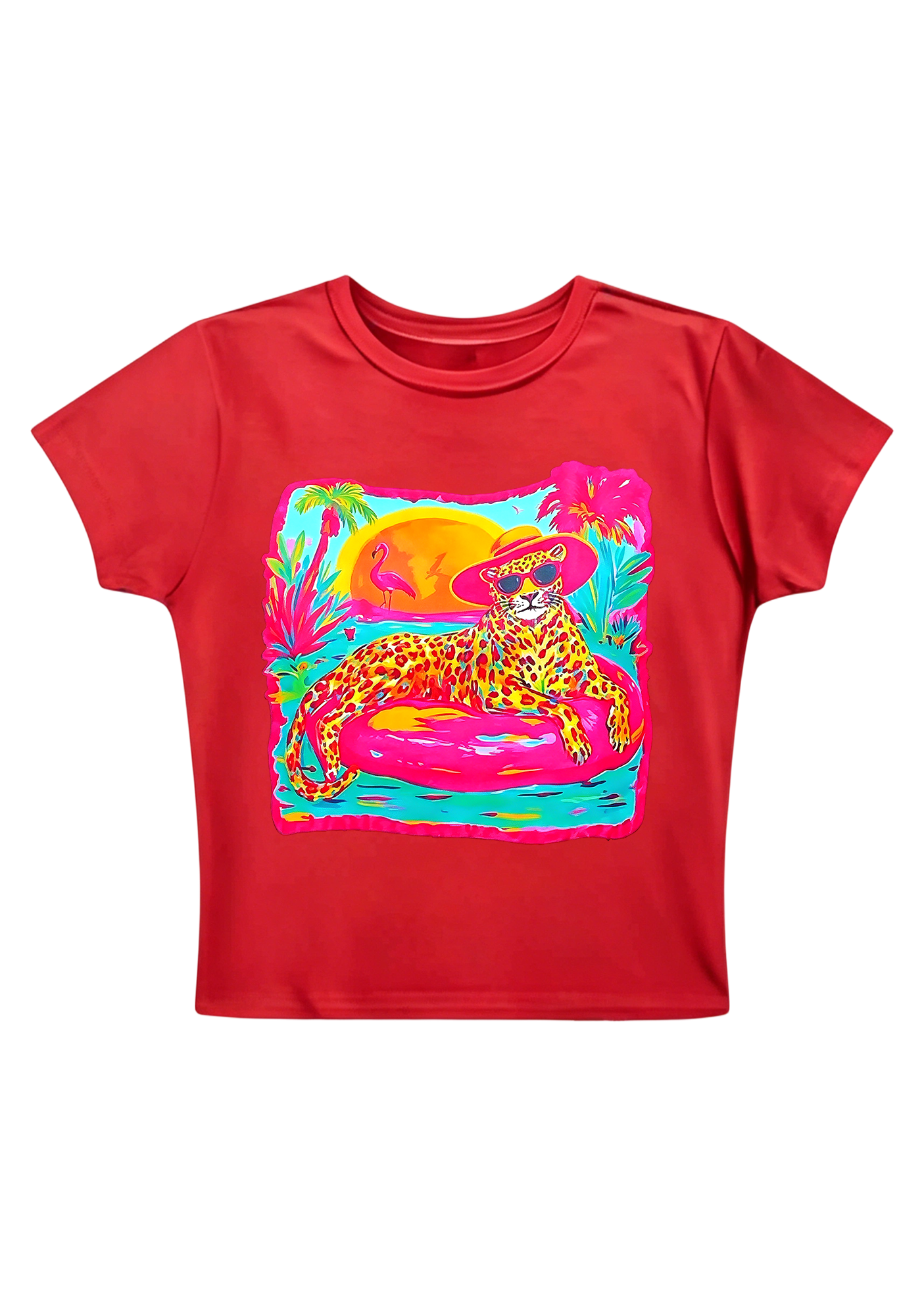 Neon Tropical Vacation Leopard Y2K Baby Tee