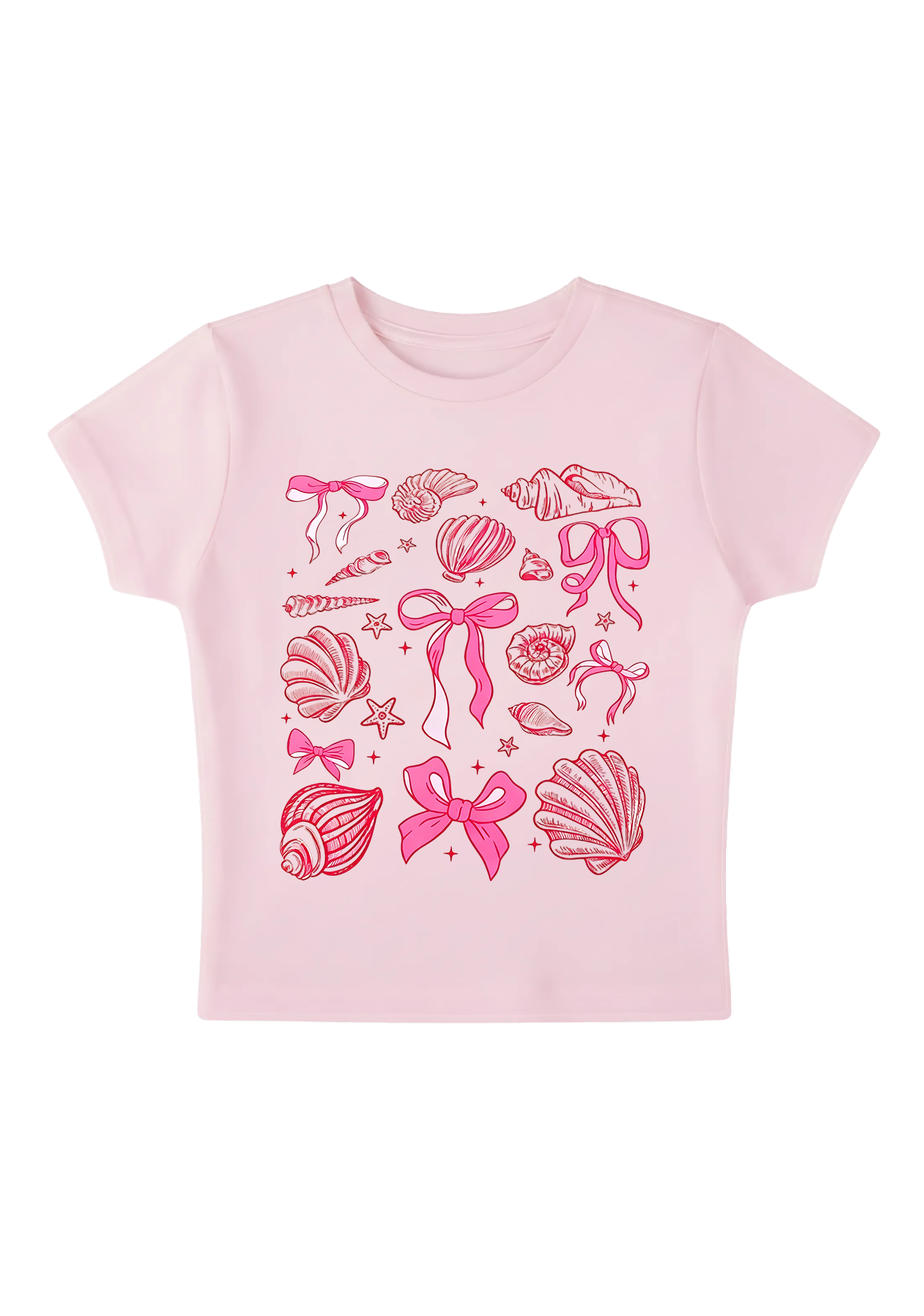 Pink Bow Seashell Coastal Y2K Baby Tee