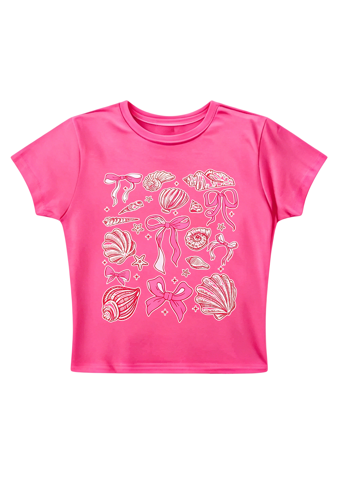 Pink Bow Seashell Coastal Y2K Baby Tee