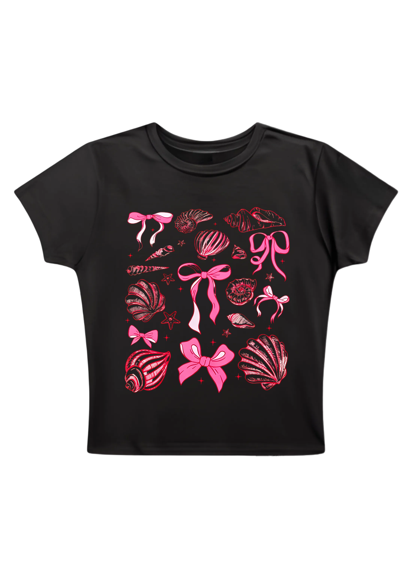 Pink Bow Seashell Coastal Y2K Baby Tee