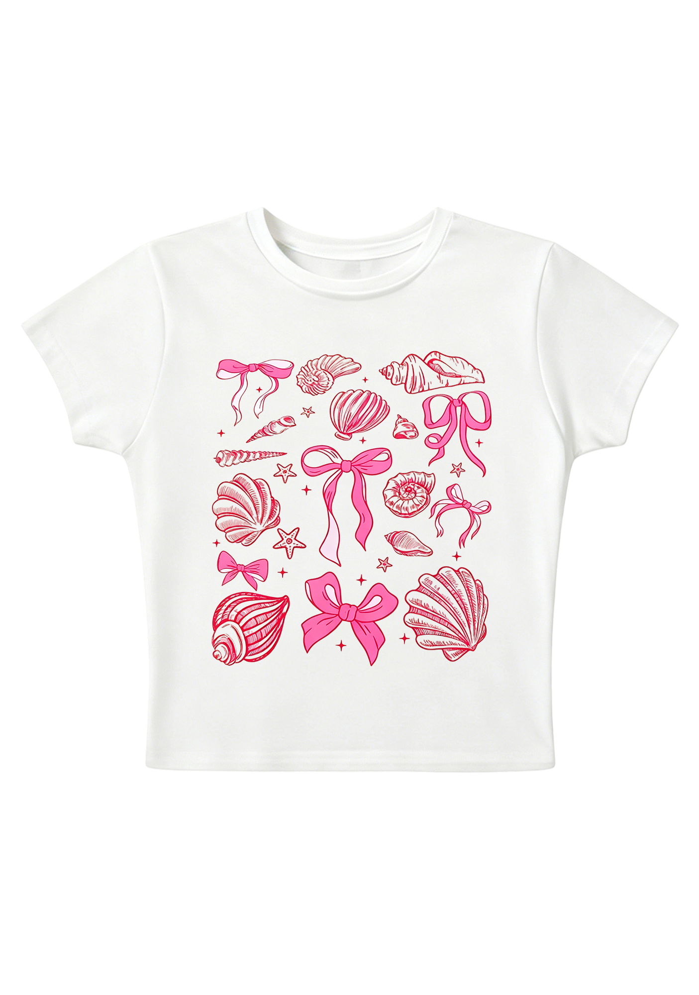 Pink Bow Seashell Coastal Y2K Baby Tee
