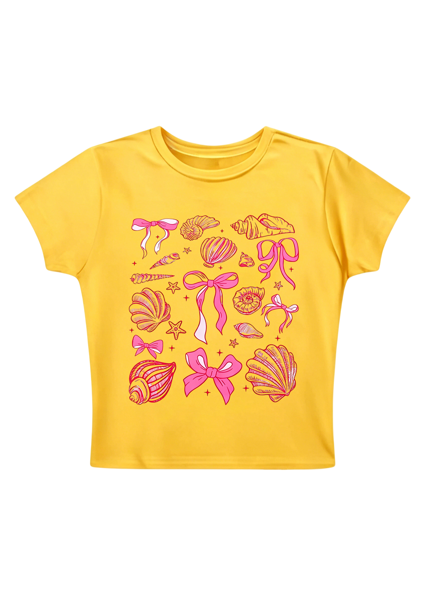 Pink Bow Seashell Coastal Y2K Baby Tee