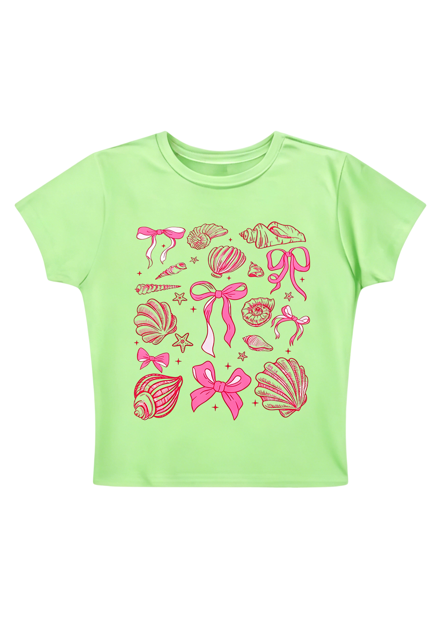 Pink Bow Seashell Coastal Y2K Baby Tee