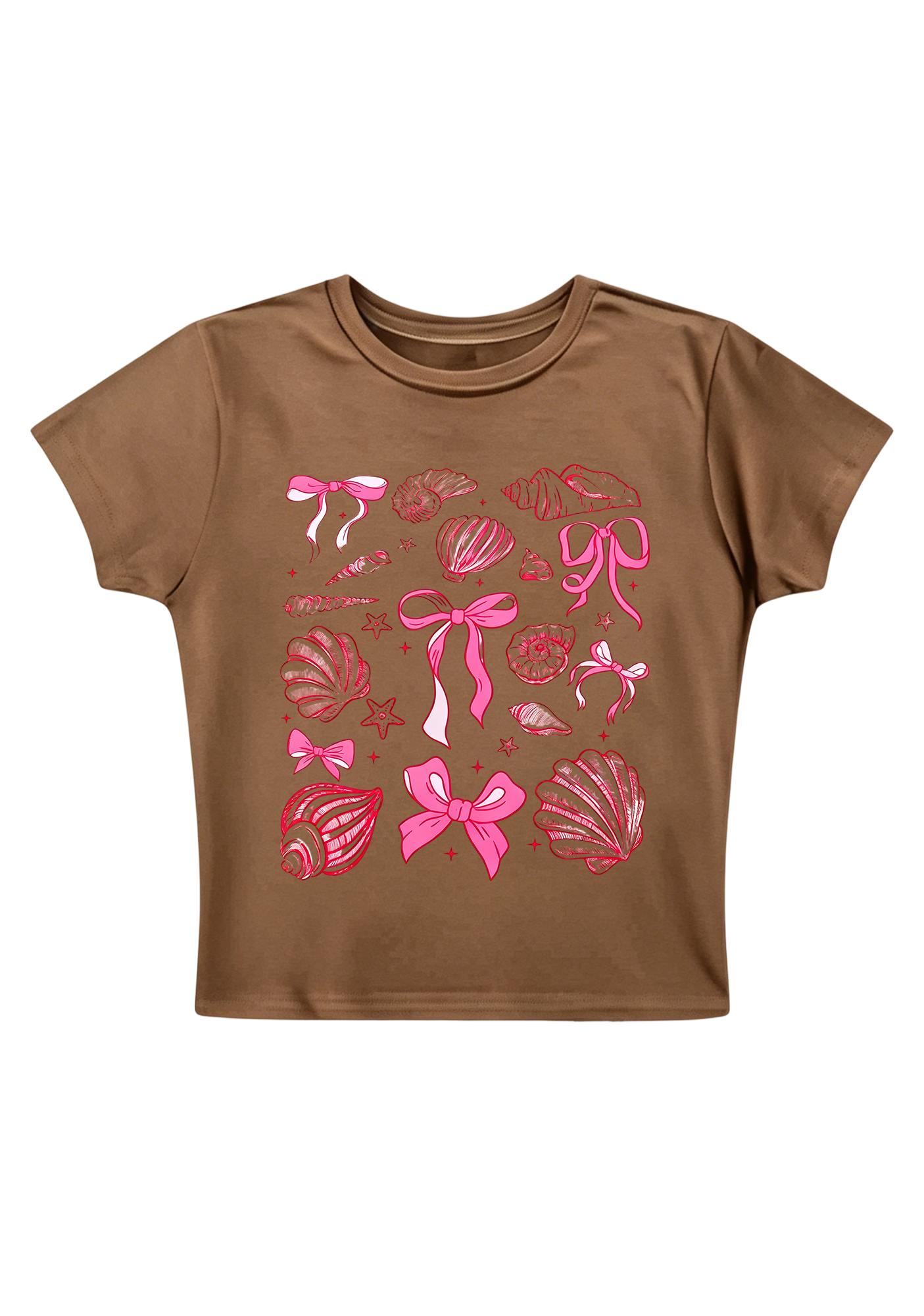 Pink Bow Seashell Coastal Y2K Baby Tee