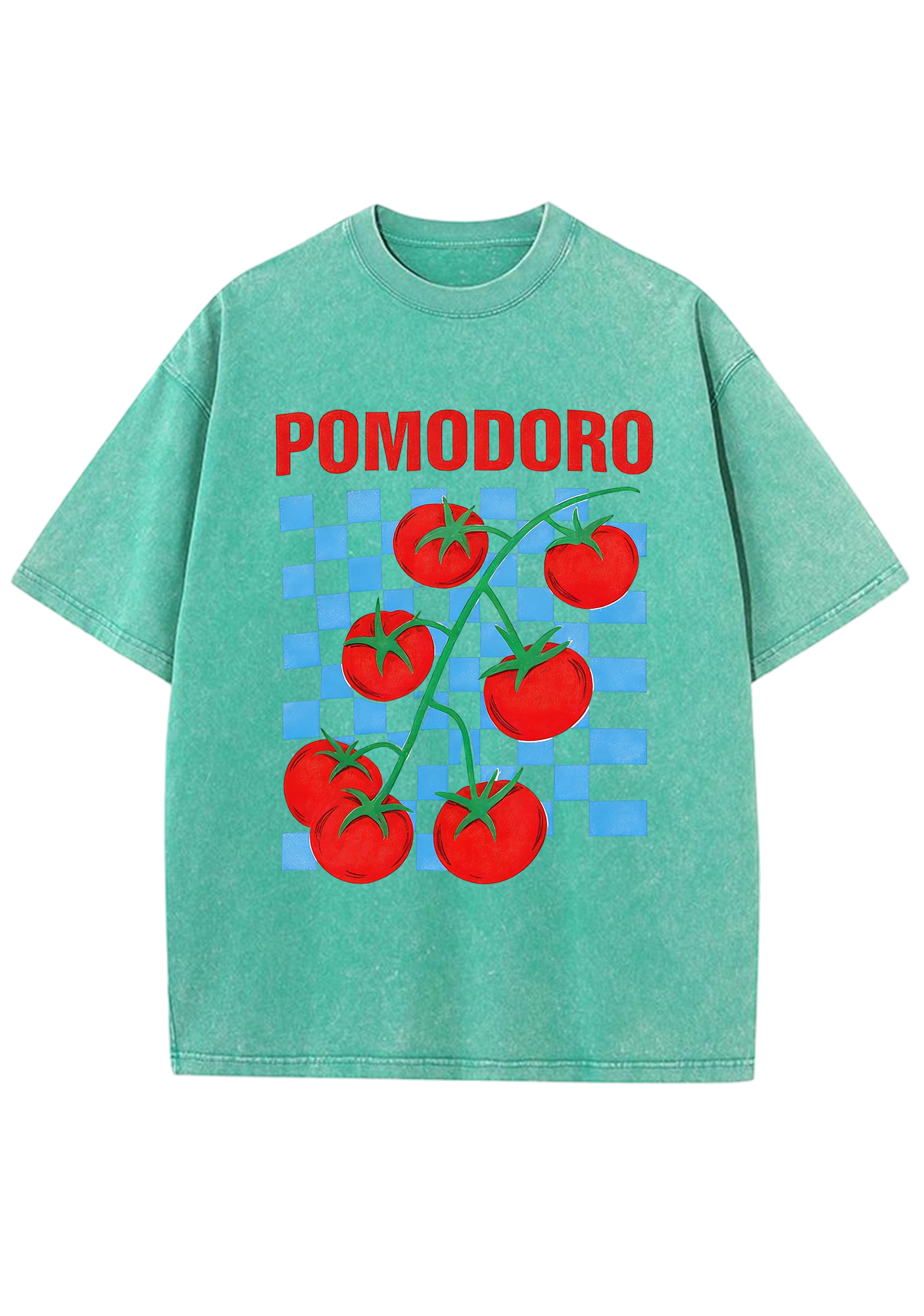 Pomodorro Vine Tomato Blue Checkerboard Washed Tee