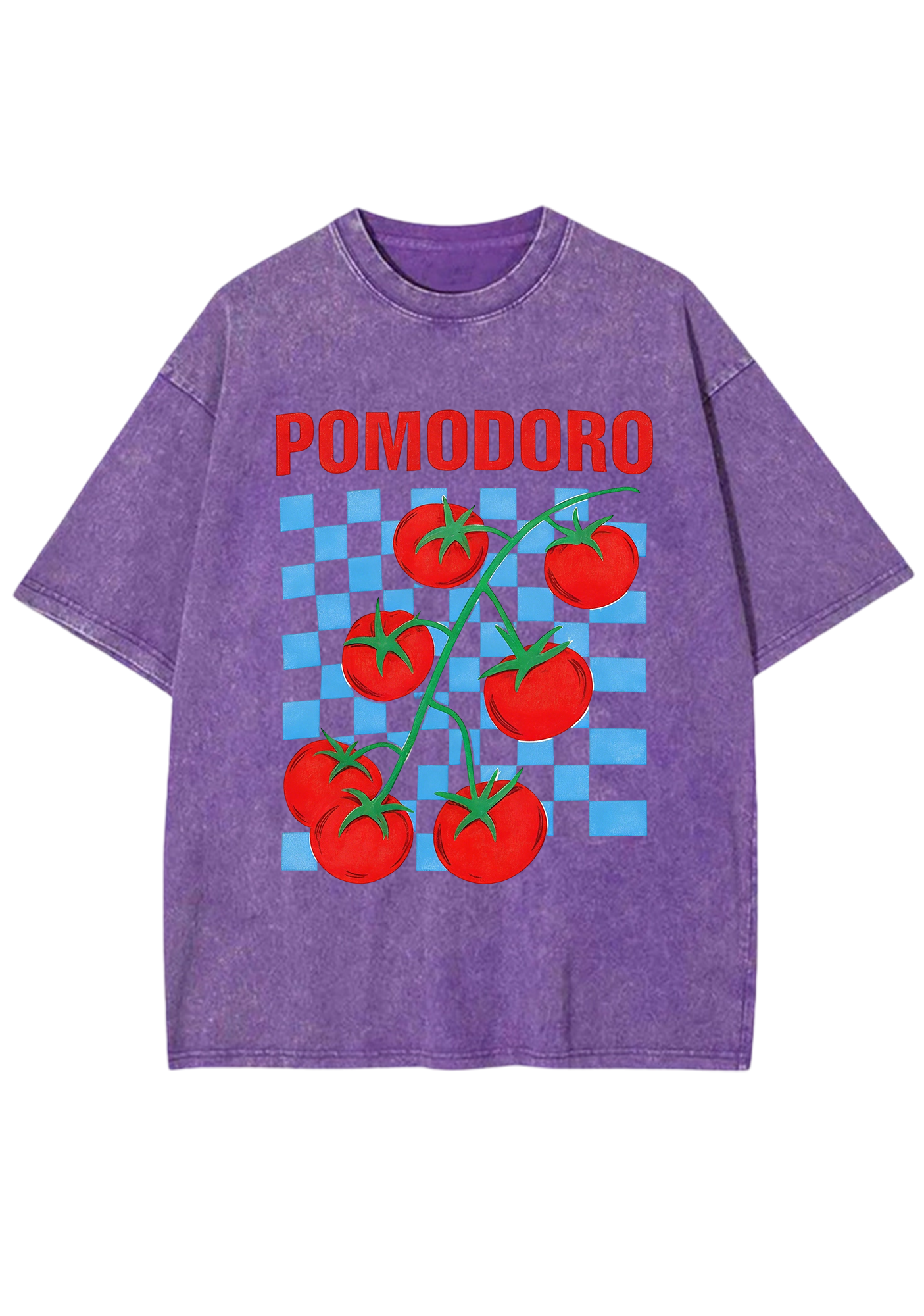 Pomodorro Vine Tomato Blue Checkerboard Washed Tee