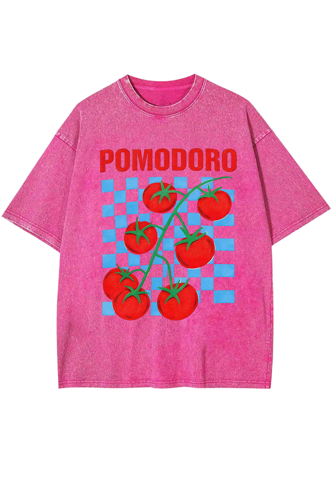 Pomodorro Vine Tomato Blue Checkerboard Washed Tee