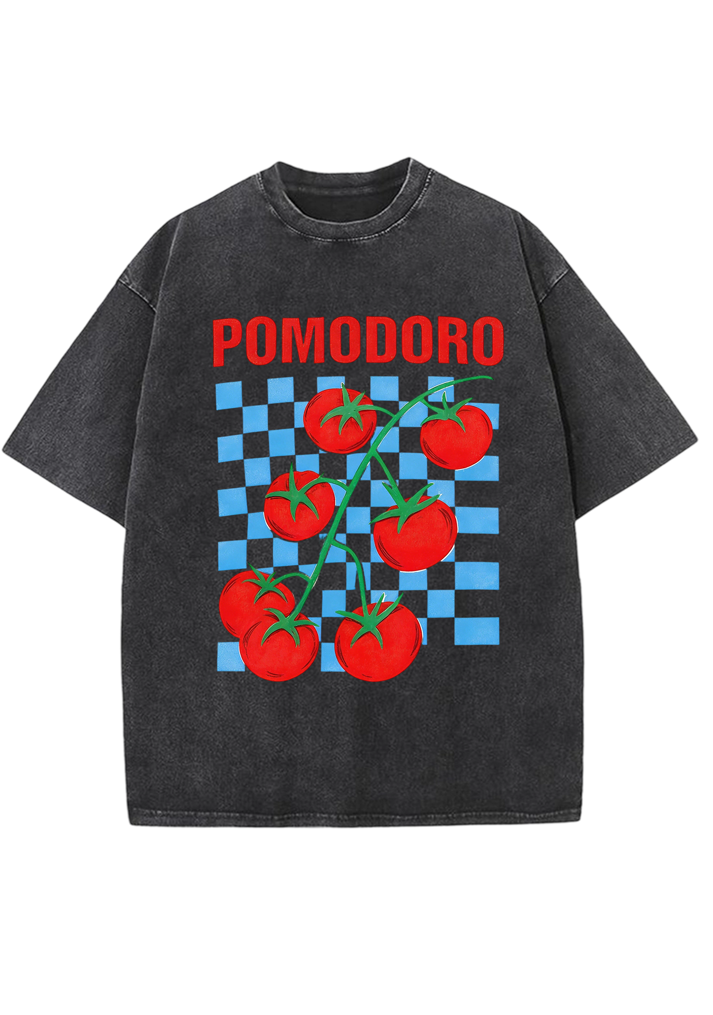 Pomodorro Vine Tomato Blue Checkerboard Washed Tee