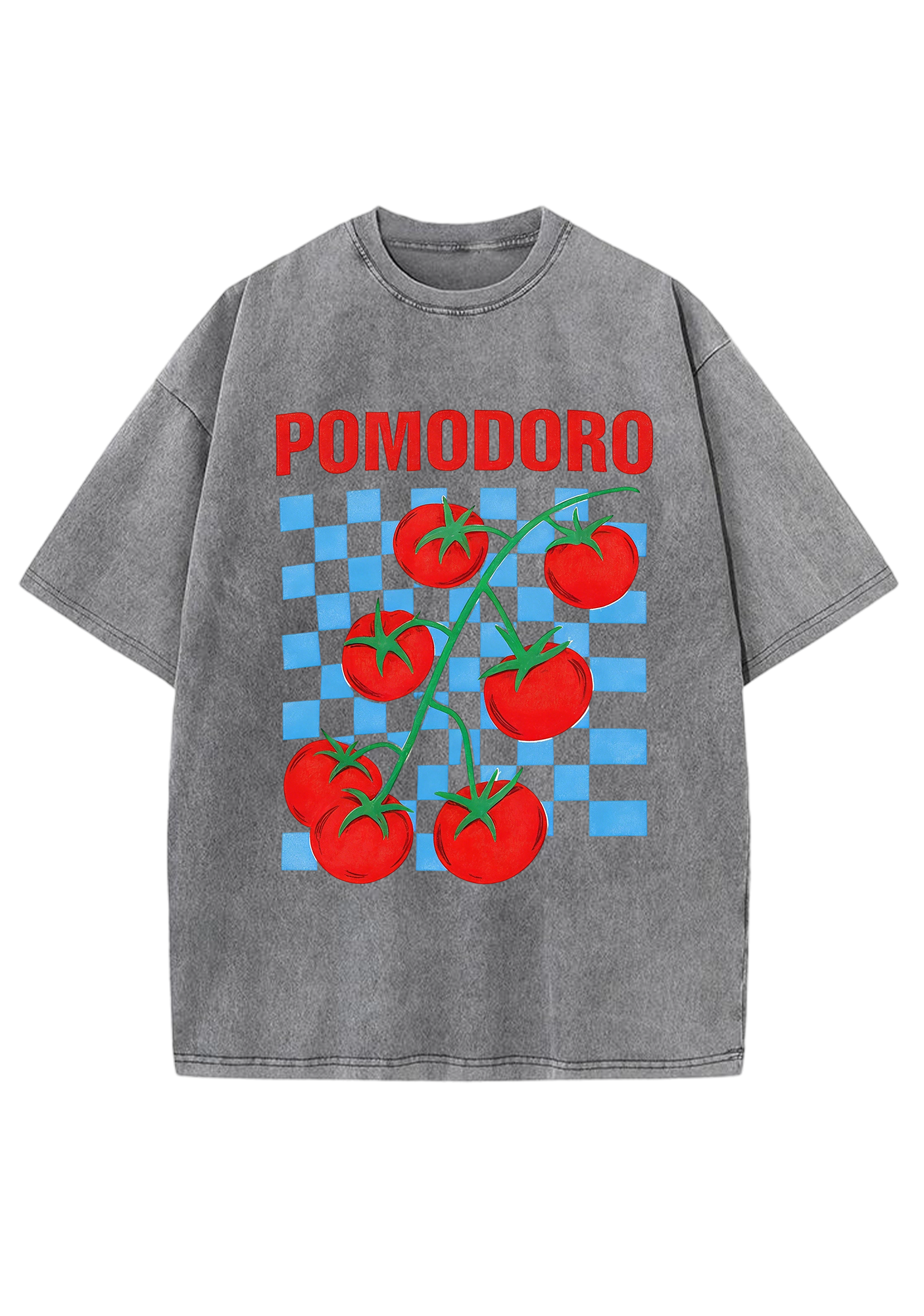 Pomodorro Vine Tomato Blue Checkerboard Washed Tee