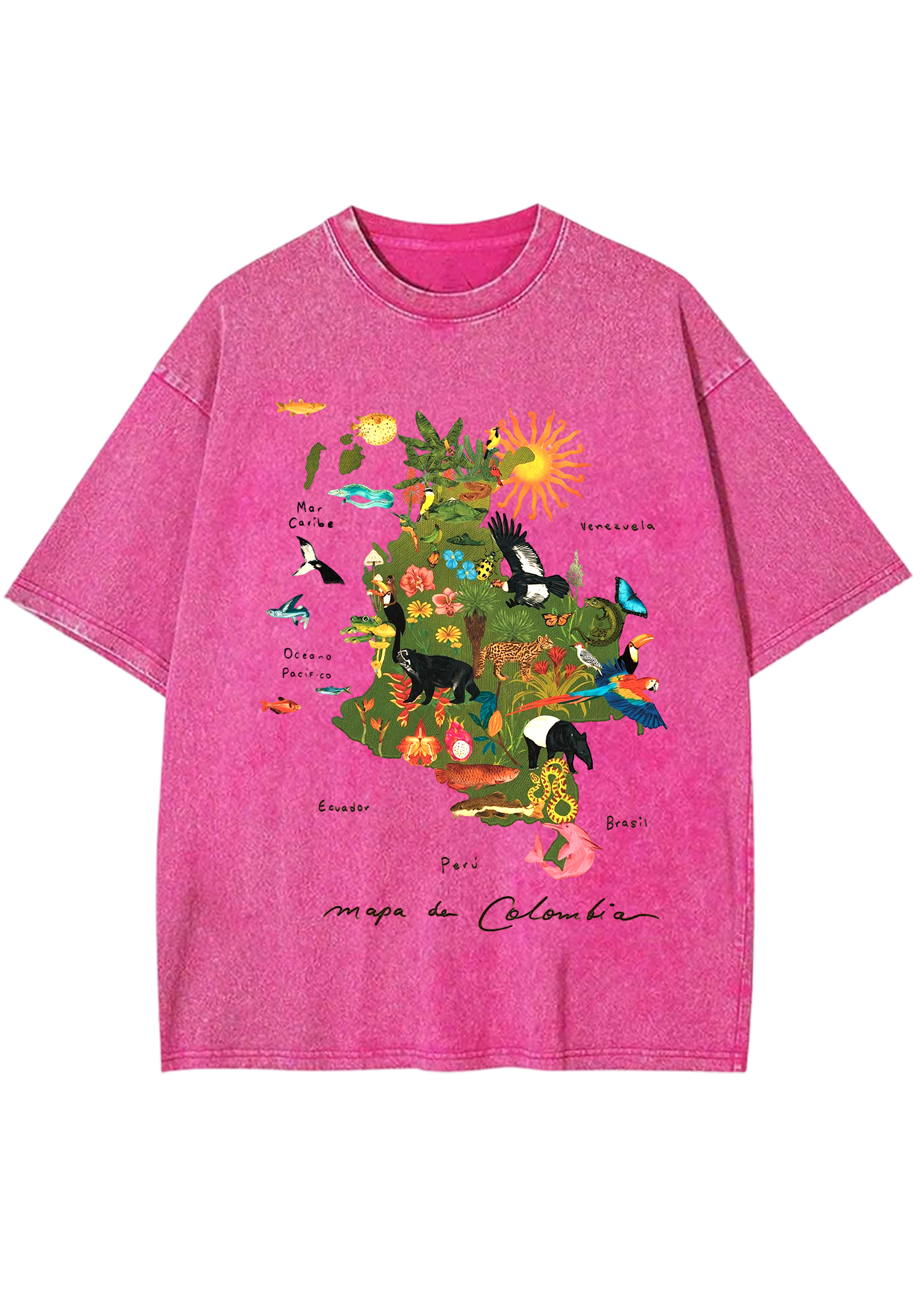 Mapa De Colombia Rainforest Wildlife Map Washed Tee